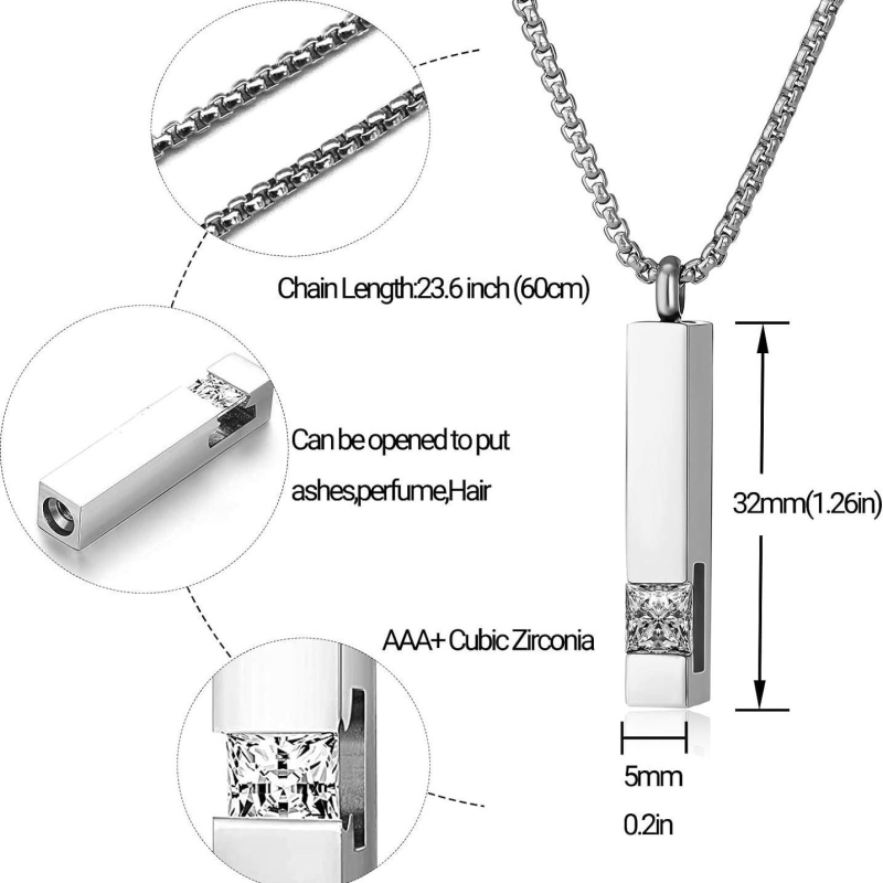 JR rozsdamentes acélból készült, négyszögletes nyaklánc, gyémántdíszített kristály, emlékékszer
