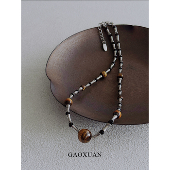 Tigrisz szem nyaklánc bambusz lánccal, uniszex, Maillard stílus, 19 g