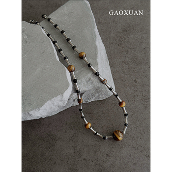 Tigrisz szem nyaklánc bambusz lánccal, uniszex, Maillard stílus, 19 g