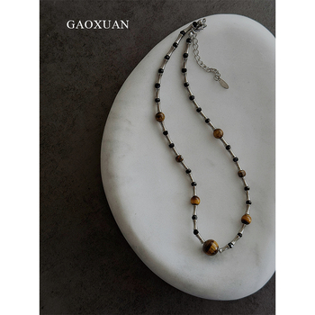 Tigrisz szem nyaklánc bambusz lánccal, uniszex, Maillard stílus, 19 g