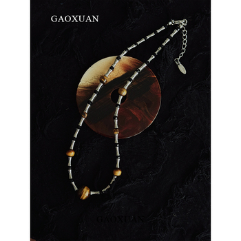 Tigrisz szem nyaklánc bambusz lánccal, uniszex, Maillard stílus, 19 g