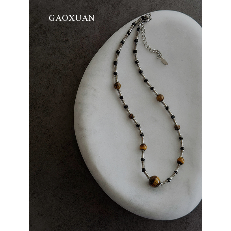 Tigrisz szem nyaklánc bambusz lánccal, uniszex, Maillard stílus, 19 g