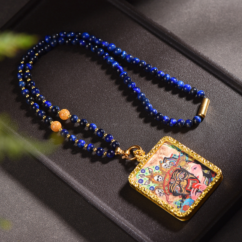 Nyaklánc buddhista amulettel: geometriai Tiger Eye kő, réz medál, szabványos lánc, 2024 nyár