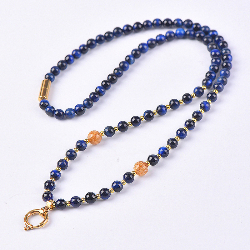 Nyaklánc buddhista amulettel: geometriai Tiger Eye kő, réz medál, szabványos lánc, 2024 nyár