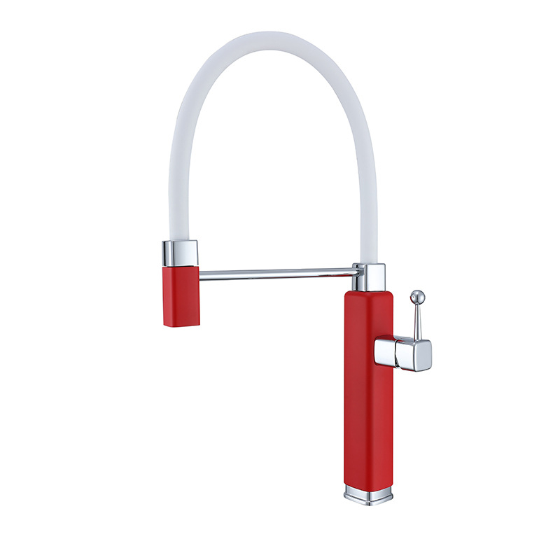 Konyhai keverőcsap meleg- és hideg vízre, kihúzható és forgatható kifolyóval, réz, kerámiabetét, modell Tinkerbell, 0-90°C