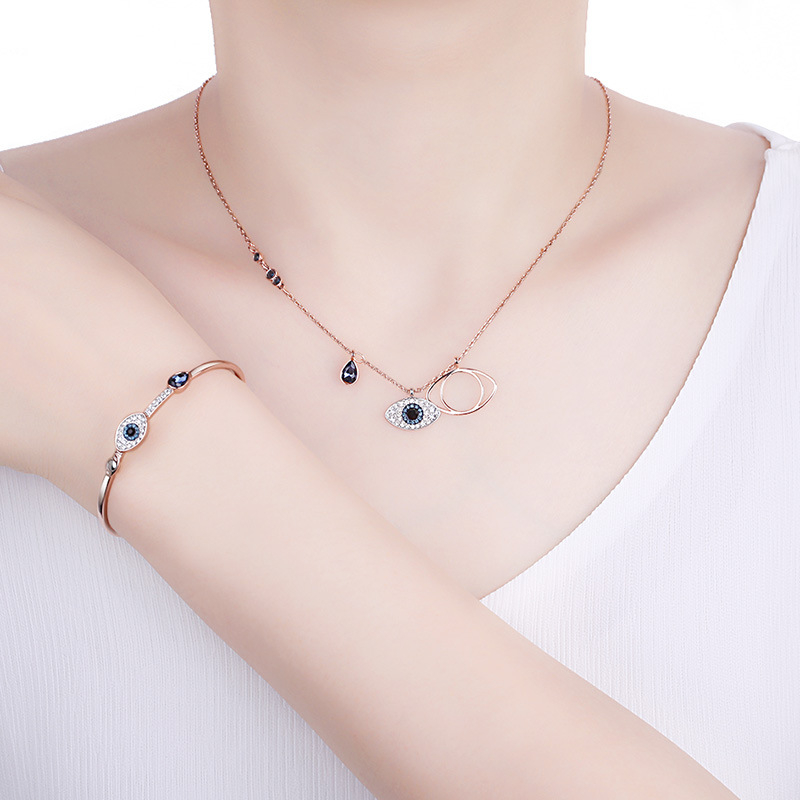 Ördög szem kristályos nyaklánc – ötvözet elektroplatálás kristály medál kígyócsont lánc koreai stílus