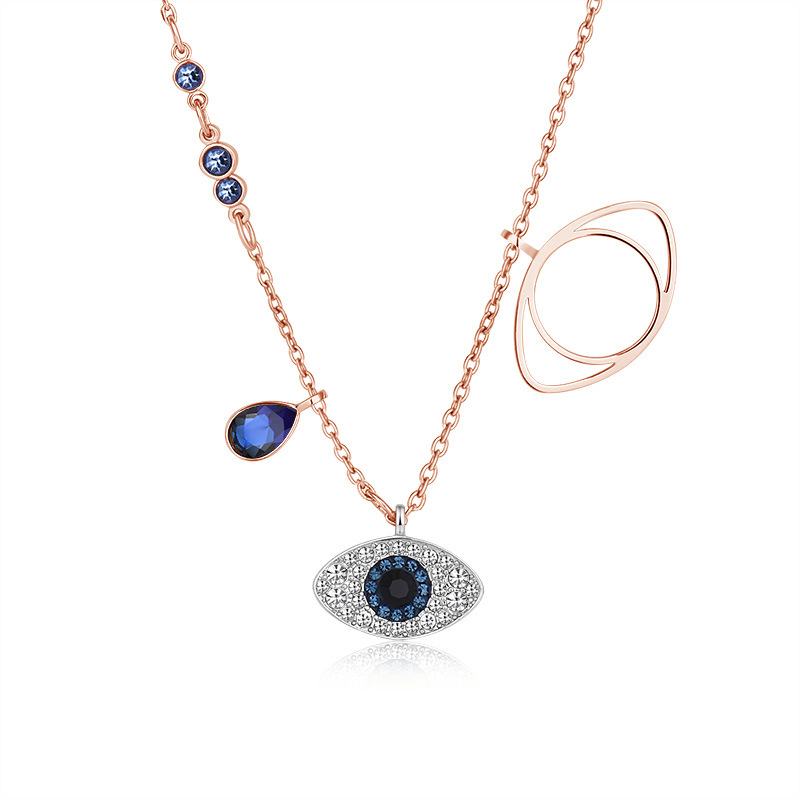 Ördög szem kristályos nyaklánc – ötvözet elektroplatálás kristály medál kígyócsont lánc koreai stílus