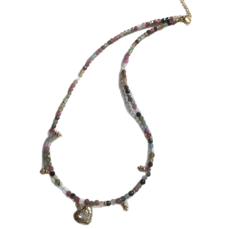Κολιέ με χάντρες τουρμαλίνης και hair crystal κρύσταλλα, εξαρτήματα από ορείχαλκο, απλό ρετρό στυλ