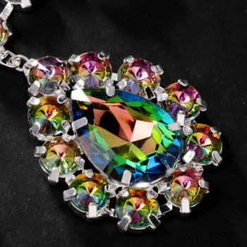 Kristályos nyaklánc, csepp alakú medállal, excentrikus stílus, többszörös lánc, elektroplatált bevonat