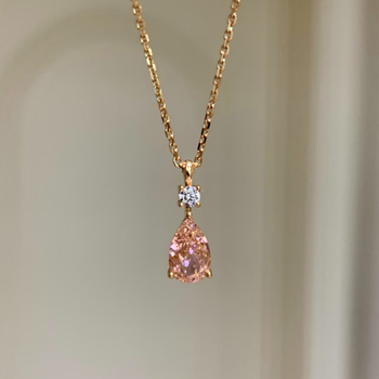 Colier din cupru cu formă de lacrimă, zirconiu încrustat, lanț lateral