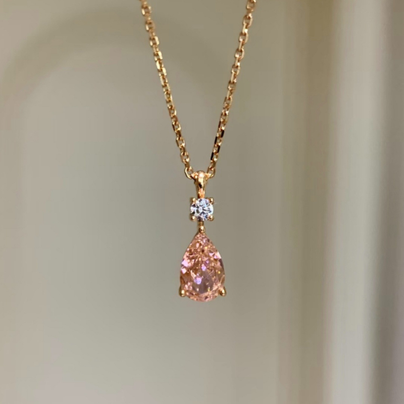 Colier din cupru cu formă de lacrimă, zirconiu încrustat, lanț lateral