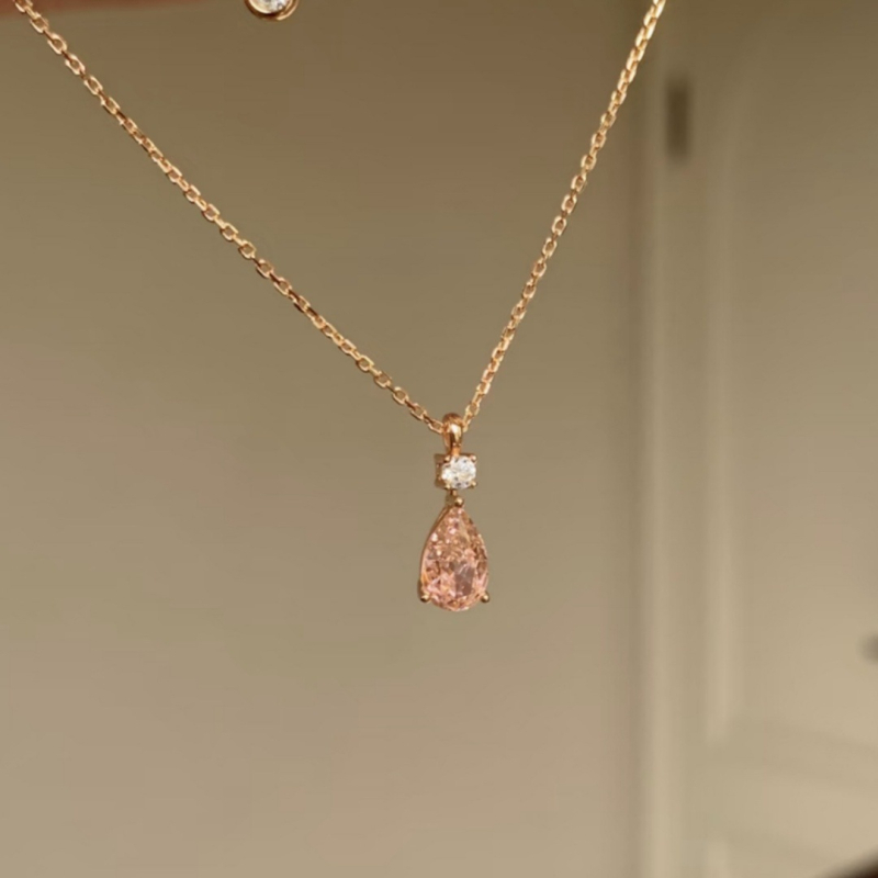 Colier din cupru cu formă de lacrimă, zirconiu încrustat, lanț lateral