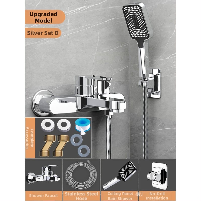 Душ комплект от мед, скрит вградим монтаж, модел 85-1, 1.6 MPa, функции дъжд и мехури, кръгла душ глава, модерен минималистичен стил