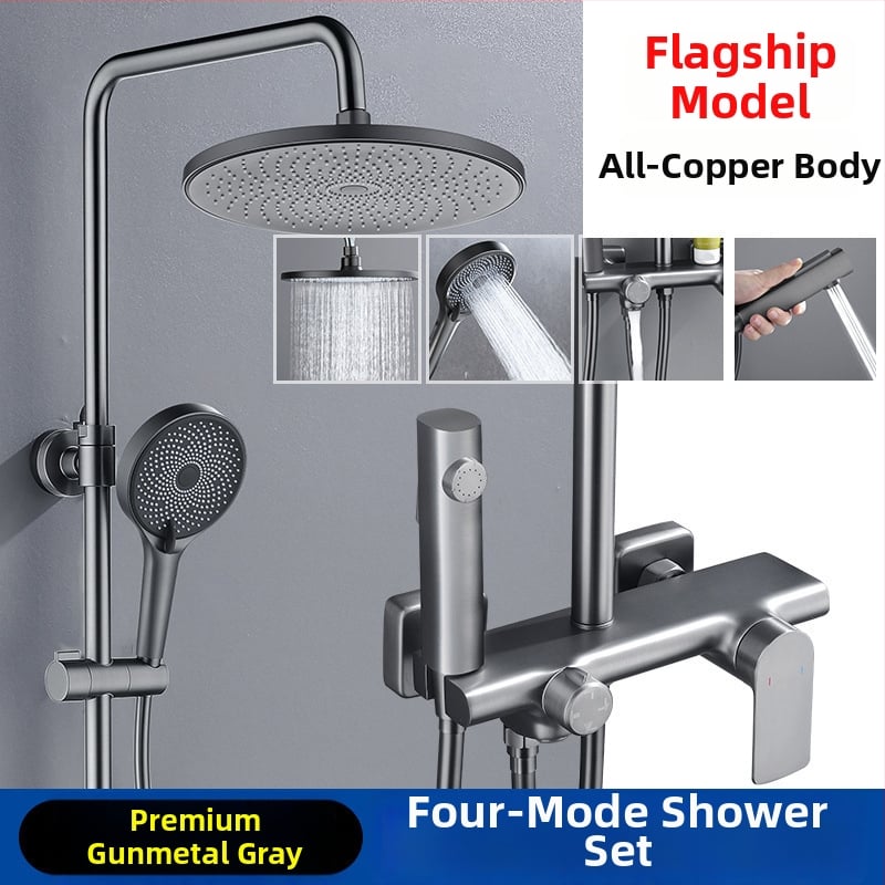 Душ комплект от мед, скрит вградим монтаж, модел 85-1, 1.6 MPa, функции дъжд и мехури, кръгла душ глава, модерен минималистичен стил