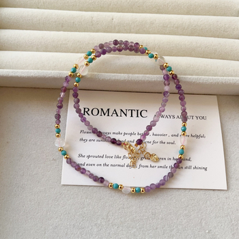 Természetes ametiszt és holdkő nyaklánc, kézzel készített, geometriai dizájn, hagyományos lánc, kristály medál