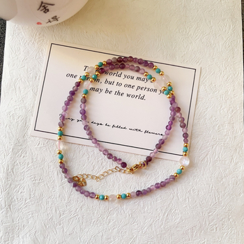 Természetes ametiszt és holdkő nyaklánc, kézzel készített, geometriai dizájn, hagyományos lánc, kristály medál