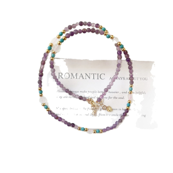 Természetes ametiszt és holdkő nyaklánc, kézzel készített, geometriai dizájn, hagyományos lánc, kristály medál