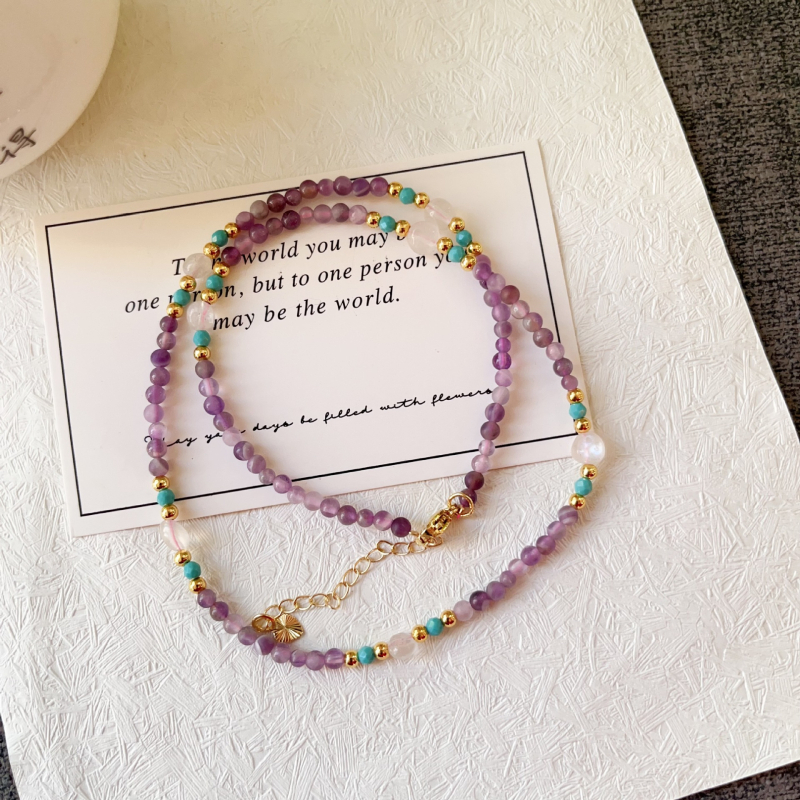 Természetes ametiszt és holdkő nyaklánc, kézzel készített, geometriai dizájn, hagyományos lánc, kristály medál