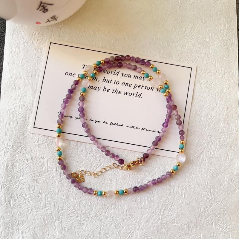 Természetes ametiszt és holdkő nyaklánc, kézzel készített, geometriai dizájn, hagyományos lánc, kristály medál