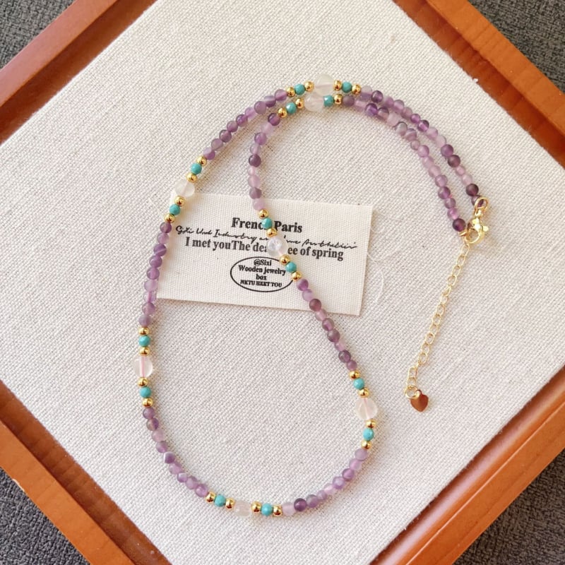 Természetes ametiszt és holdkő nyaklánc, kézzel készített, geometriai dizájn, hagyományos lánc, kristály medál