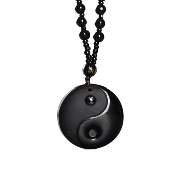 Obszidián nyaklánc Yin-Yang medállal, polírozott felület, antik-stílus, márka Super God Jewelry