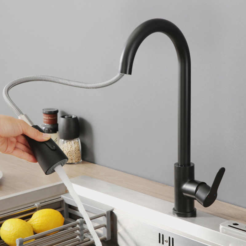 Nerūdijančio plieno ištraukiamas virtuvės čiaupas, vienos skylės montavimas, keramikinis diskas vožtuvas, modelis 1200