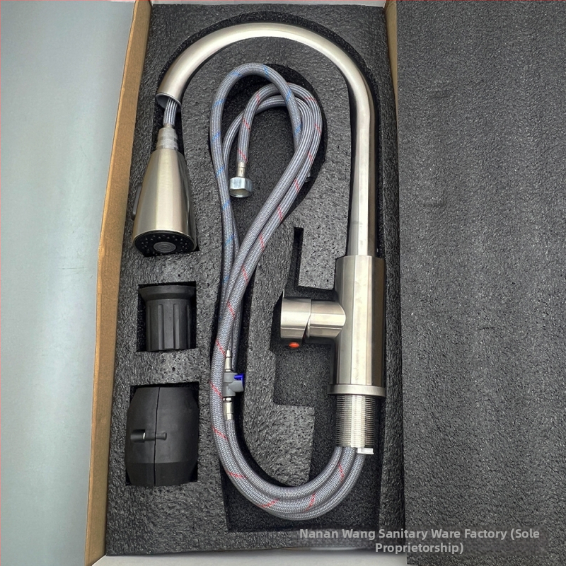 Nerūdijančio plieno ištraukiamas virtuvės čiaupas, vienos skylės montavimas, keramikinis diskas vožtuvas, modelis 1200