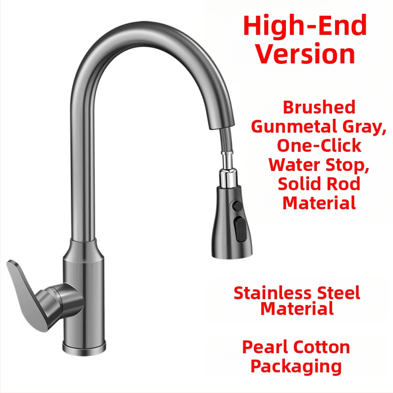 Nerūdijančio plieno ištraukiamas virtuvės čiaupas, vienos skylės montavimas, keramikinis diskas vožtuvas, modelis 1200