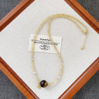 Tigriszem kőből és aranyhajú kristállyal készült nyaklánc, geometriai forma, kézzel készített, kerület 41–50 cm, könnyű luxus stílus