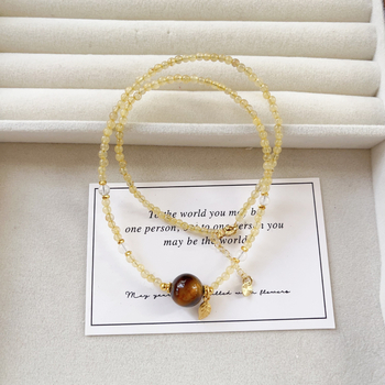 Tigriszem kőből és aranyhajú kristállyal készült nyaklánc, geometriai forma, kézzel készített, kerület 41–50 cm, könnyű luxus stílus