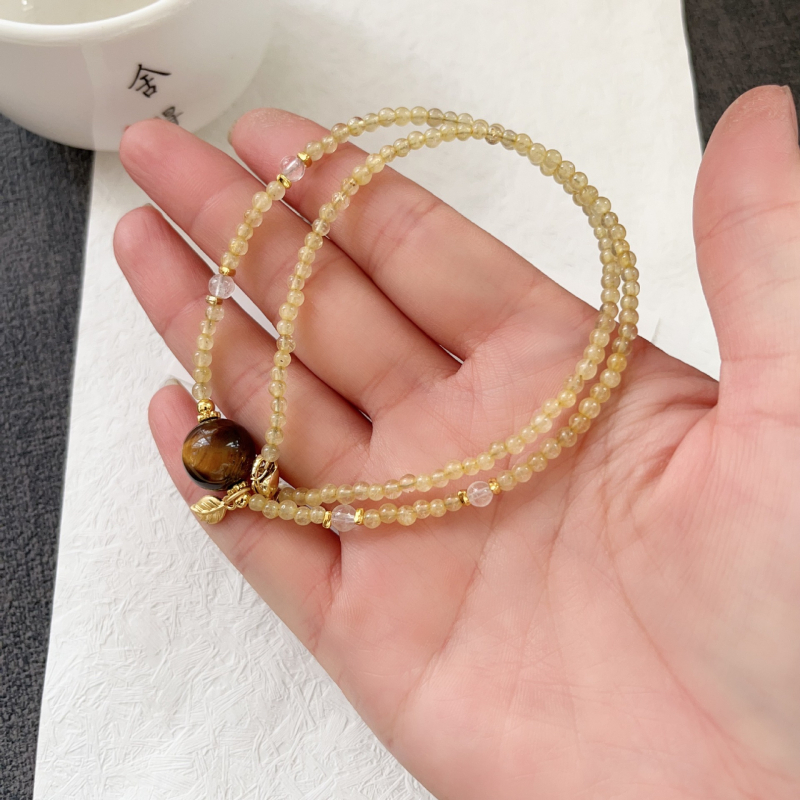 Tigriszem kőből és aranyhajú kristállyal készült nyaklánc, geometriai forma, kézzel készített, kerület 41–50 cm, könnyű luxus stílus