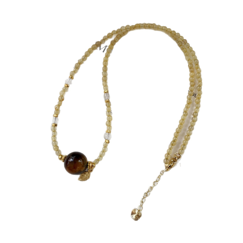 Tigriszem kőből és aranyhajú kristállyal készült nyaklánc, geometriai forma, kézzel készített, kerület 41–50 cm, könnyű luxus stílus