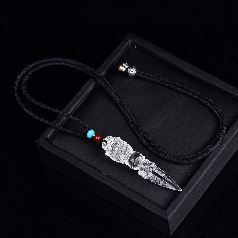 Vajra kristály nyaklánc geometriával, polírozott felület, Fei Wang Jewelry, kínai stílus