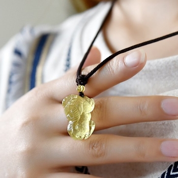 Κολιέ με κρύσταλλο κιτρίνης – κρεμαστό με σχέδιο ζώου ή ζωδίου, γυαλιστερό φινίρισμα