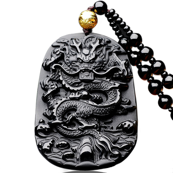 Κολιέ με κρεμαστό δράκο από οψιδιαν - Μεσαιωνικό στυλ, GS021 Obsidian Dragon, Super God Jewelry