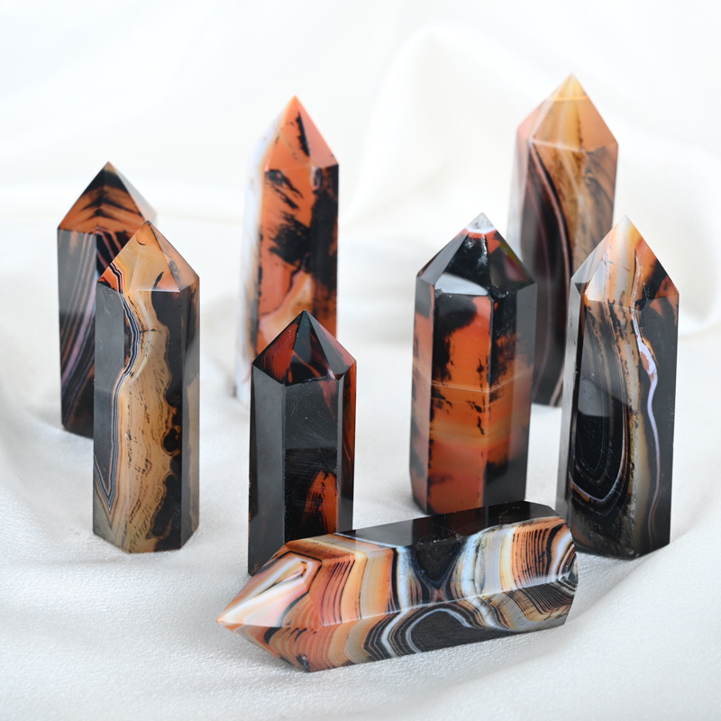Chuse achát selyemmel bevont hexagonális prizma kristály – otthoni és irodai dekor
