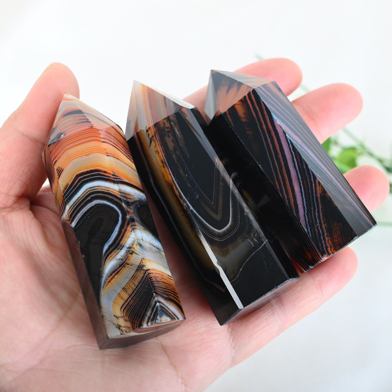 Chuse achát selyemmel bevont hexagonális prizma kristály – otthoni és irodai dekor