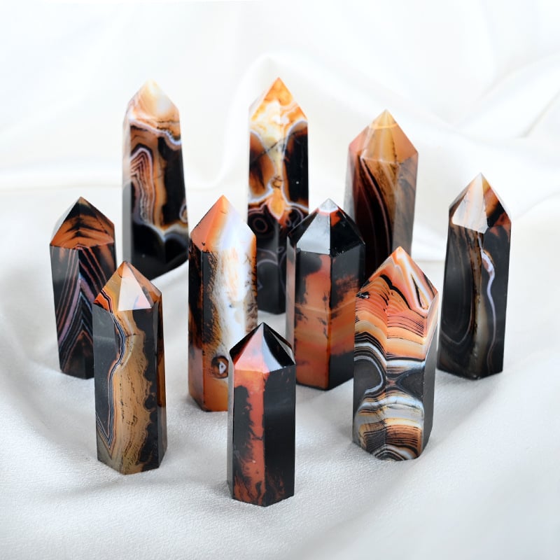 Chuse achát selyemmel bevont hexagonális prizma kristály – otthoni és irodai dekor