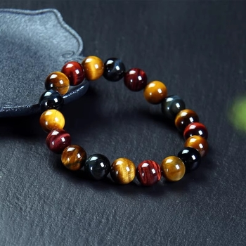 Tigriszem kő karkötő kristály gyöngyökkel, etnikus geometriai stílus | Zhicheng, kód H105391