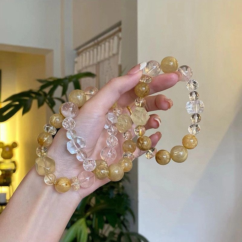 Βραχιόλι με κρύσταλλο Super Seven, χωρίς πλευρικούς λίθους, εξαρτήματα: κρύσταλλος και επιχρυσωμένος χαλκός, ατομικά συσκευασμένο