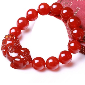 Pixiu narukvica od ahata, polirani završetak, unisex dizajn, Qin Pei Jewelry