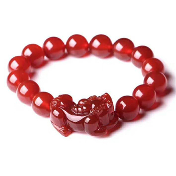 Pixiu narukvica od ahata, polirani završetak, unisex dizajn, Qin Pei Jewelry