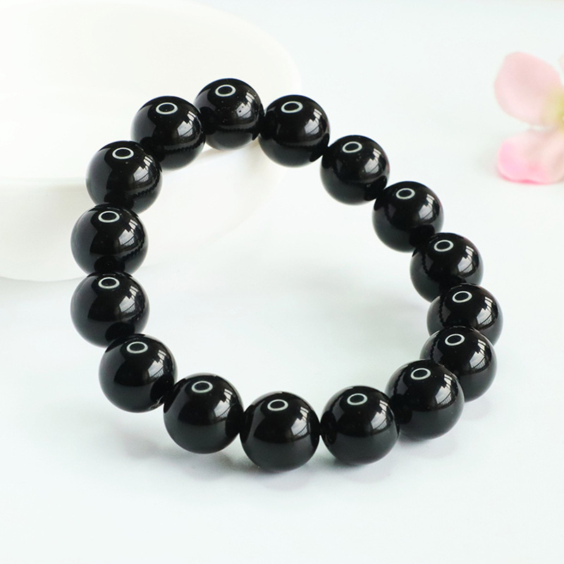 Juan Yu prirodna obsidijan narukvica, crne kristalne perle 10 mm, unisex, ručno pleteni geometrijski dizajn