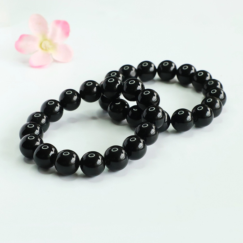 Juan Yu prirodna obsidijan narukvica, crne kristalne perle 10 mm, unisex, ručno pleteni geometrijski dizajn