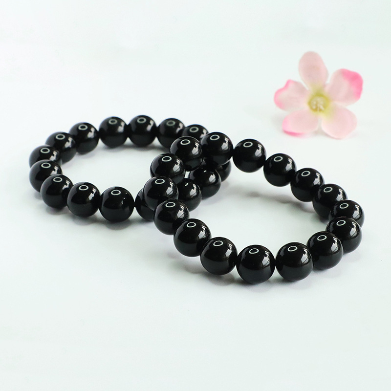 Juan Yu prirodna obsidijan narukvica, crne kristalne perle 10 mm, unisex, ručno pleteni geometrijski dizajn