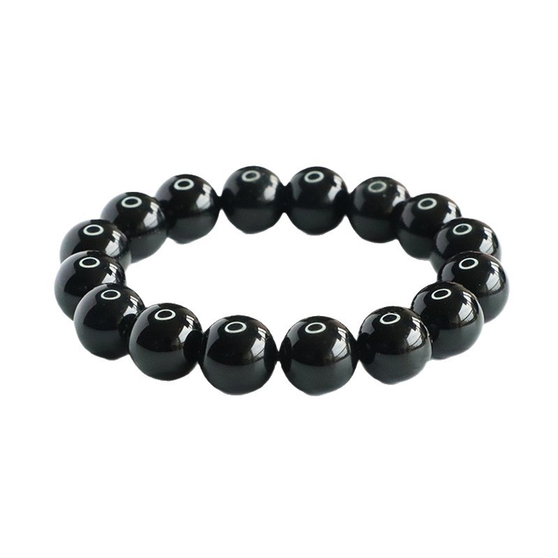 Juan Yu prirodna obsidijan narukvica, crne kristalne perle 10 mm, unisex, ručno pleteni geometrijski dizajn