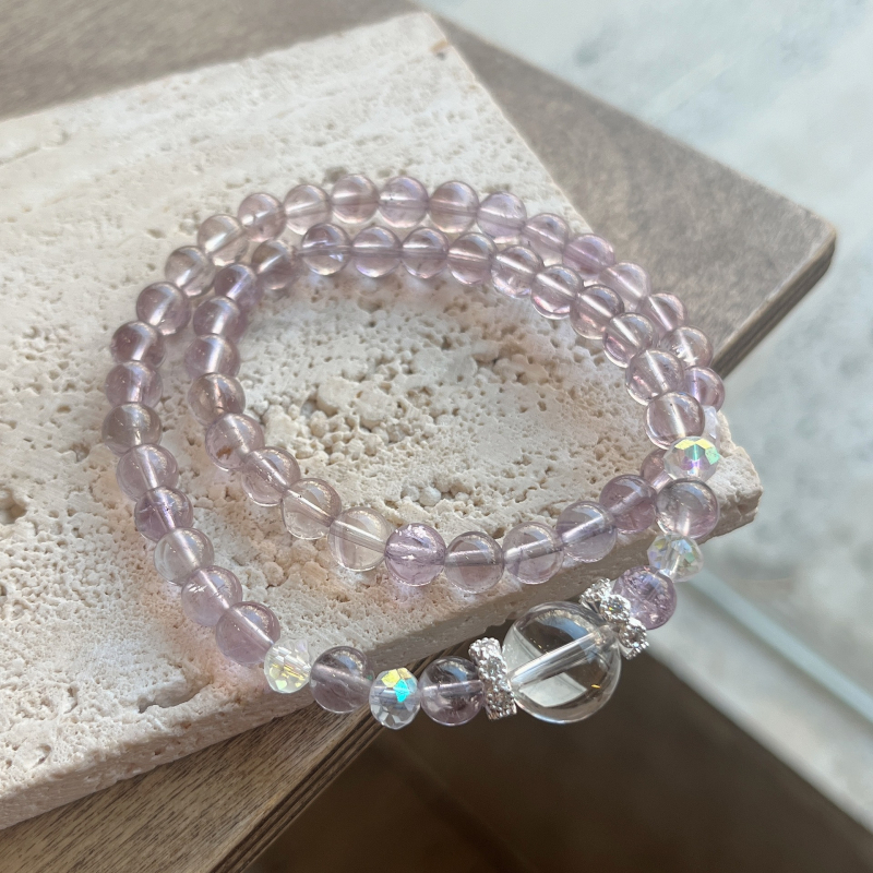 Ručna narukvica od ametistnog kristala, dvostruki kružni dizajn, za žene
