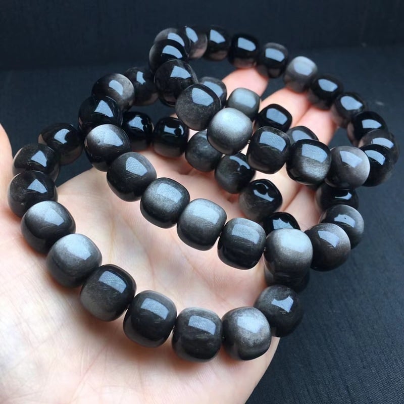 Geometrijska narukvica od obsidijana s perlama, unisex, poliran završni sloj, lagani luksuzni stil, pogodno za poslovne darove