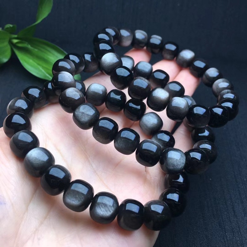 Geometrijska narukvica od obsidijana s perlama, unisex, poliran završni sloj, lagani luksuzni stil, pogodno za poslovne darove