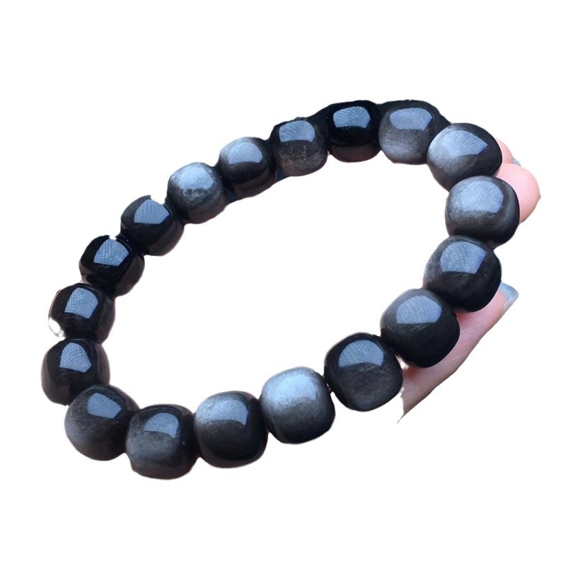 Geometrijska narukvica od obsidijana s perlama, unisex, poliran završni sloj, lagani luksuzni stil, pogodno za poslovne darove